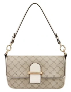 Nine West Zetta Beige Logo Milk Flapover Shoulder Bag