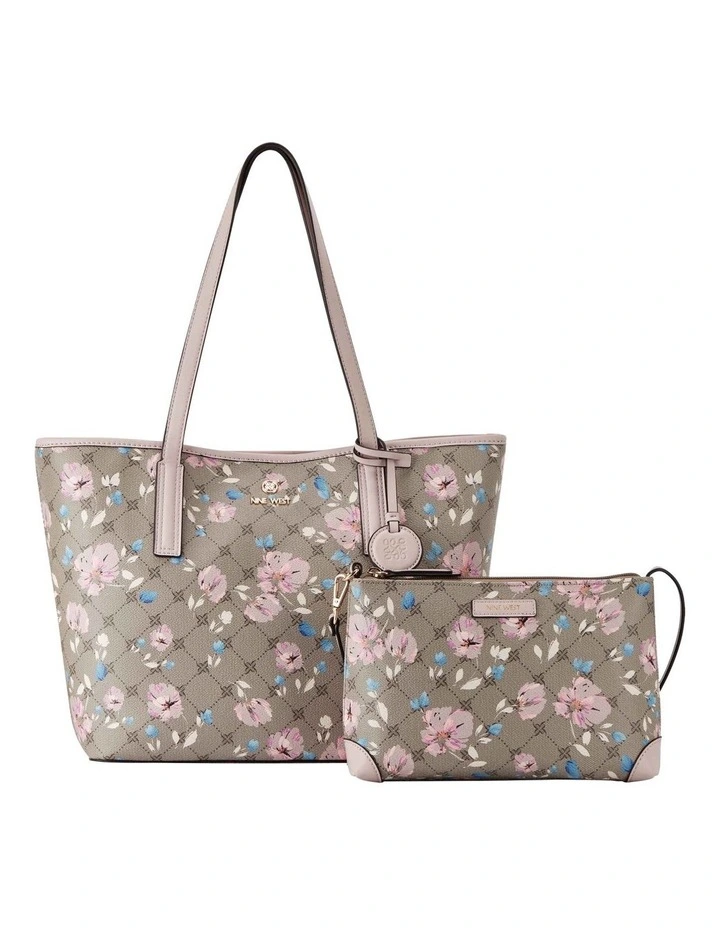 Nine West Delaine Floral Logo Tote Bag In Grey 1 Nine West Delaine Floral Logo Tote Bag In Grey